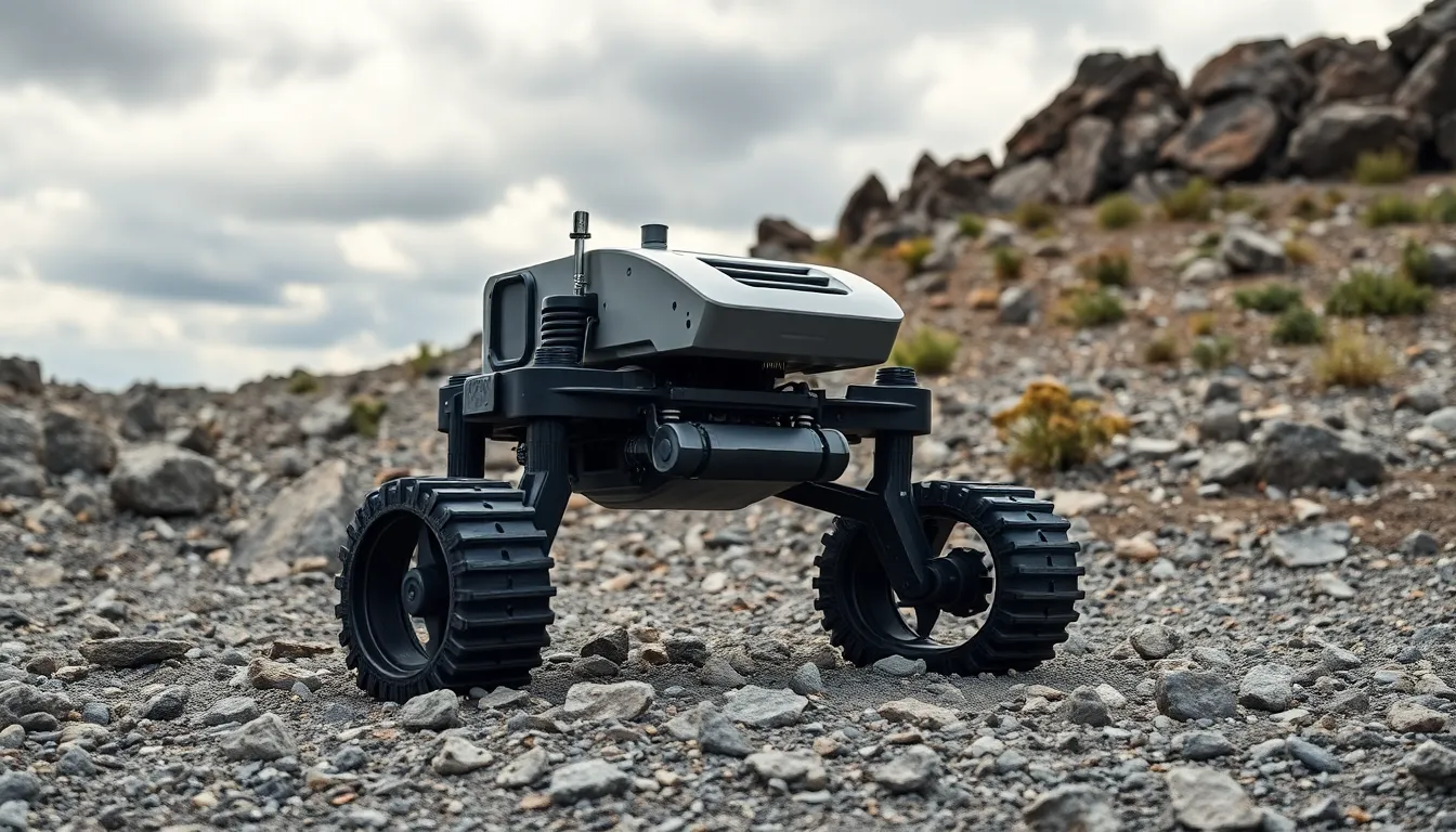 rugged robot in a challenging industrial terrain.