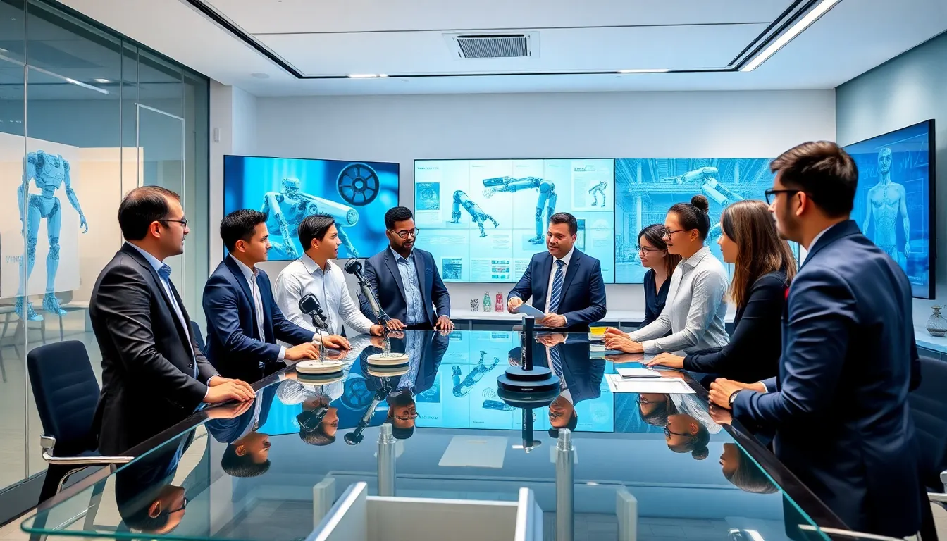 diverse team collaborating on Jacobi Robotics innovations in a modern office.