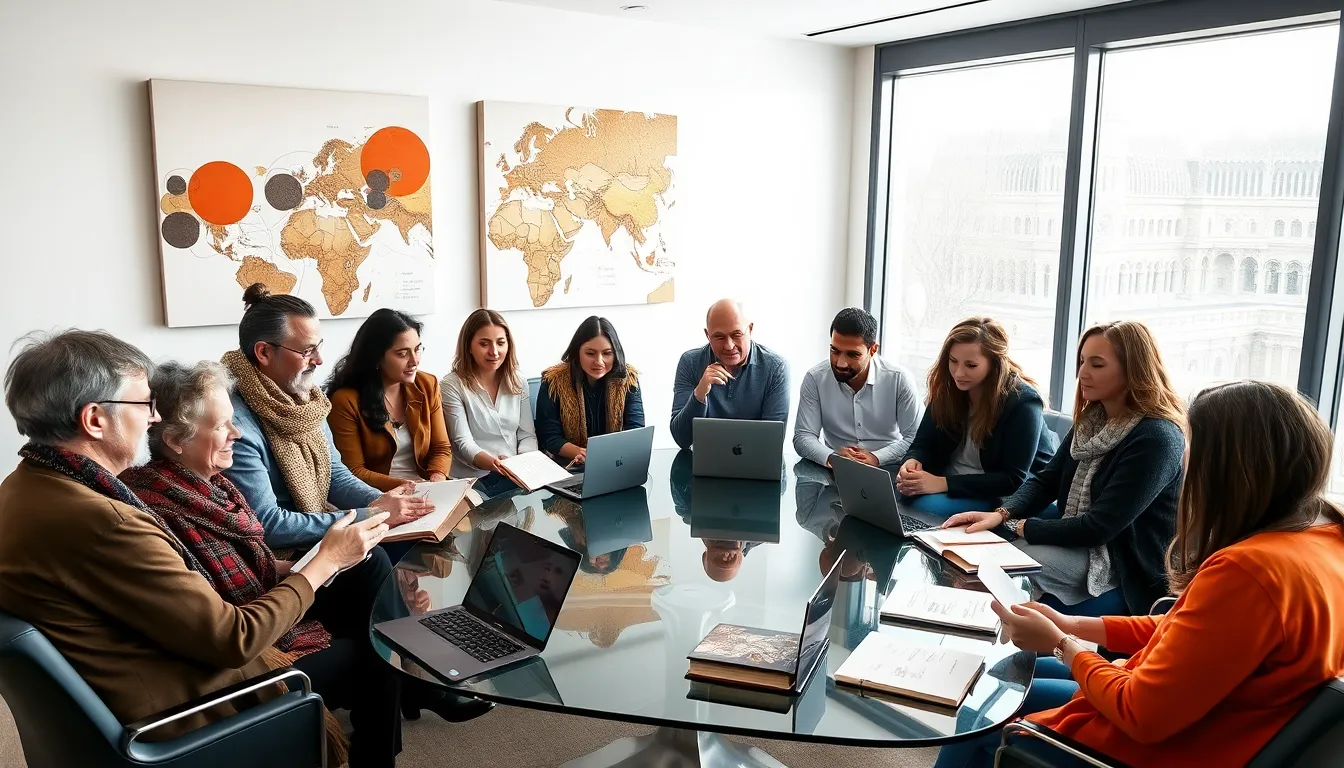 diverse scholars discussing the concept of Tartadisconesia in a modern setting.